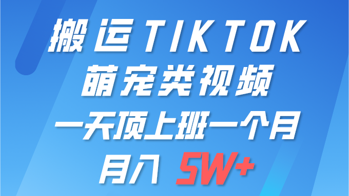 一键搬运TIKTOK萌宠类视频 一部手机即可操作 所有平台均可发布 轻松月入5W+-微众资源