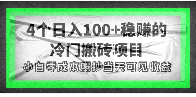 4个稳赚的冷门搬砖项目，每个项目日入100+小白零成本照抄当天可见收益-微众资源