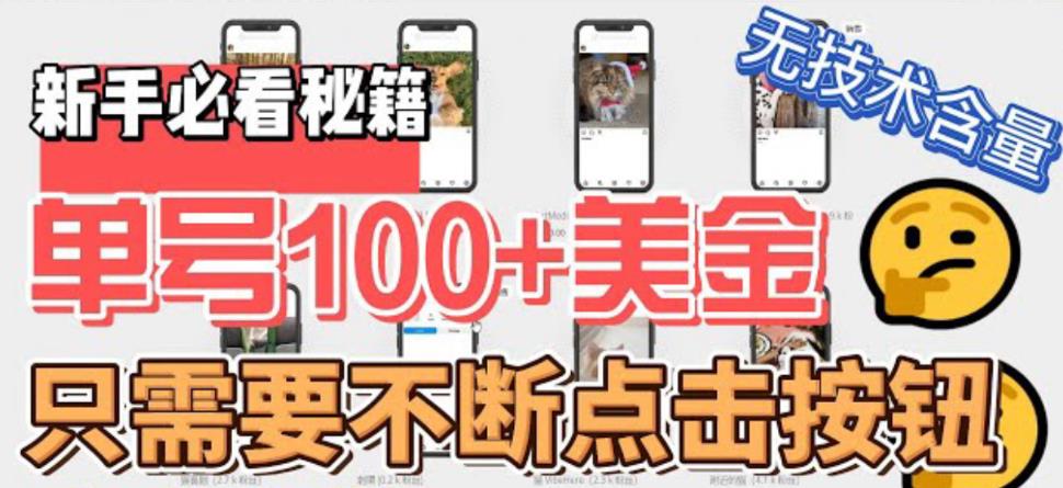 最新无脑只需不断点击按钮，单号100美金暴利项目，可批量操作-微众资源