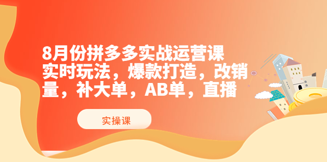 8月份拼多多实战运营课，实时玩法，爆款打造，改销量，补大单，AB单，直播-微众资源