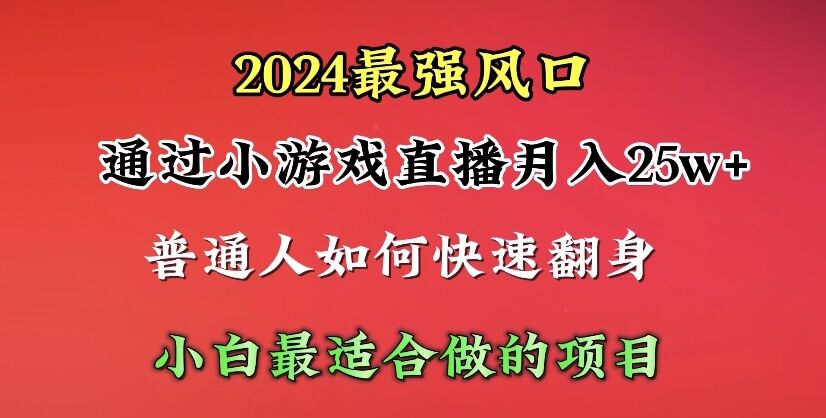 2024年最强风口，通过小游戏直播月入25w+单日收益5000+小白最适合做的项目-微众资源