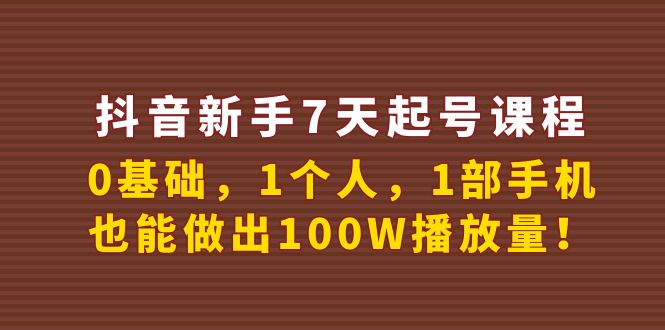 抖音新手7天起号课程：0基础，1个人，1部手机，也能做出100W播放量！-微众资源