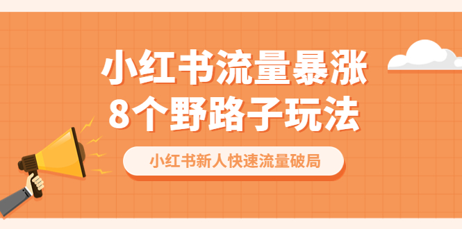 小红书流量-暴涨8个野路子玩法：小红书新人快速流量破局（8节课）-微众资源