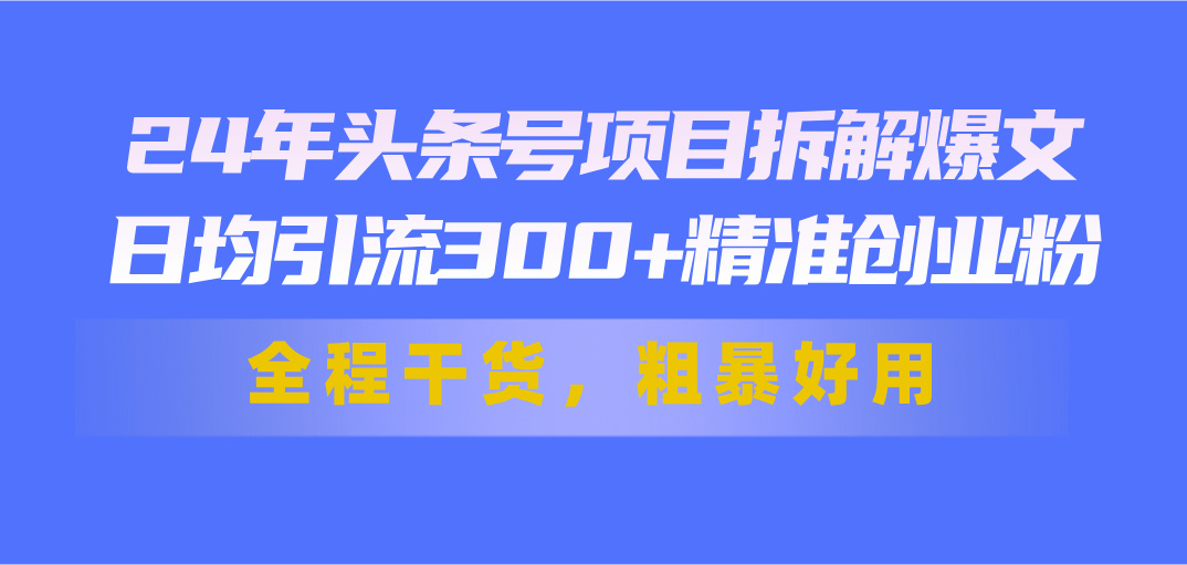 24年头条号项目拆解爆文，日均引流300+精准创业粉，全程干货，粗暴好用-微众资源