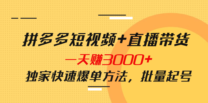 拼多多短视频+直播带货，一天赚3000+独家快速爆单方法，批量起号-微众资源