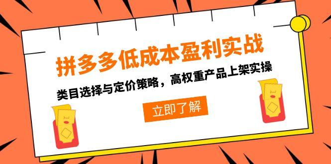 拼多多低成本盈利实战，类目选择与定价策略，高权重产品上架实操-微众资源