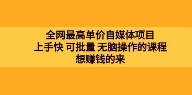 全网最单高价自媒体项目：上手快 可批量 无脑操作的课程，想赚钱的来-微众资源