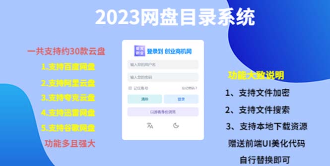 （项目课程）2023网盘目录运营系统，一键安装教学，一共支持约30款云盘-微众资源