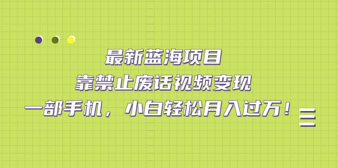 最新蓝海项目，靠禁止废话视频变现，一部手机，小白轻松月入过万！-微众资源