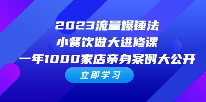 2023流量 爆锤法，小餐饮做大进修课，一年1000家店亲身案例大公开-微众资源