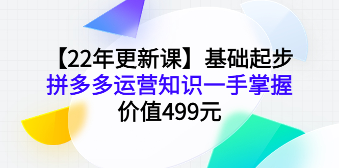 【22年更新课】基础起步，拼多多运营知识一手掌握，价值499元-微众资源