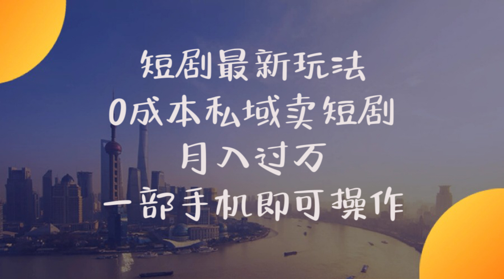 短剧最新玩法    0成本私域卖短剧     月入过万     一部手机即可操作-微众资源