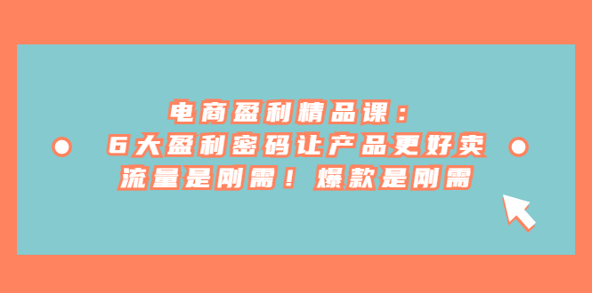 电商 盈利精品课：6大盈利 密码让产品更好卖，流量是刚需！爆款是刚需-微众资源
