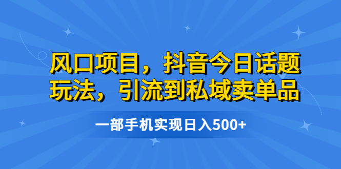 风口项目，抖音今日话题玩法，引流到私域卖单品，一部手机实现日入500+-微众资源