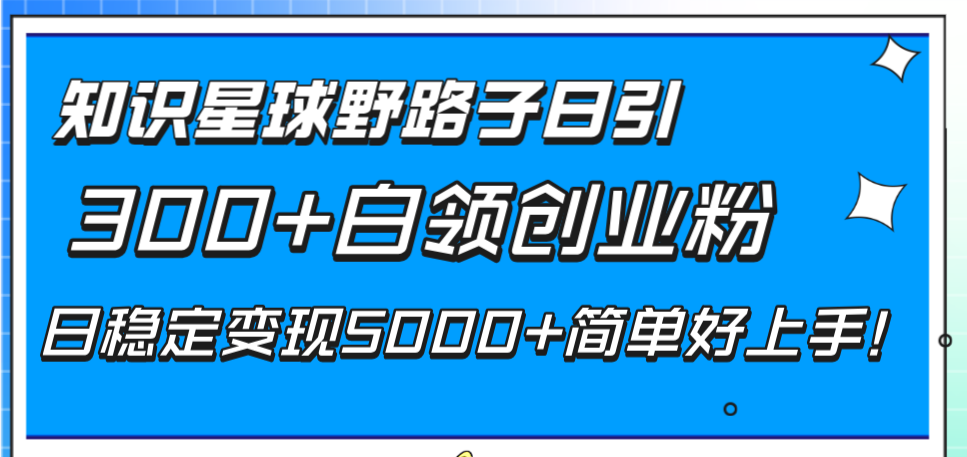 知识星球野路子日引300+白领创业粉，日稳定变现5000+简单好上手！-微众资源