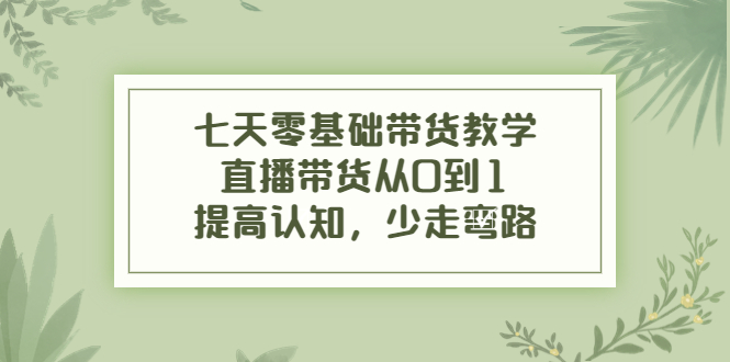 七天零基础带货教学，直播带货从0到1，提高认知，少走弯路-微众资源