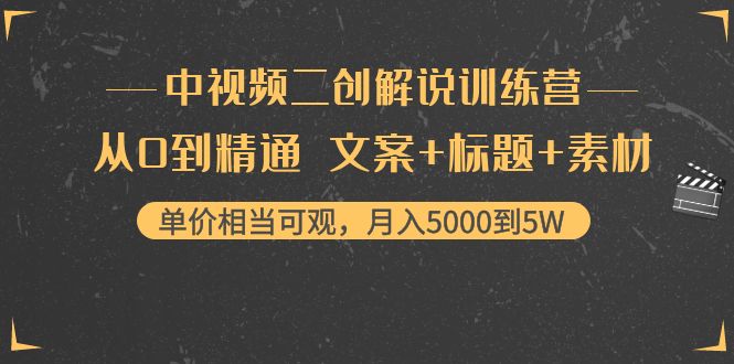 中视频二创解说训练营：从0到精通 文案+标题+素材、月入5000到5W-微众资源