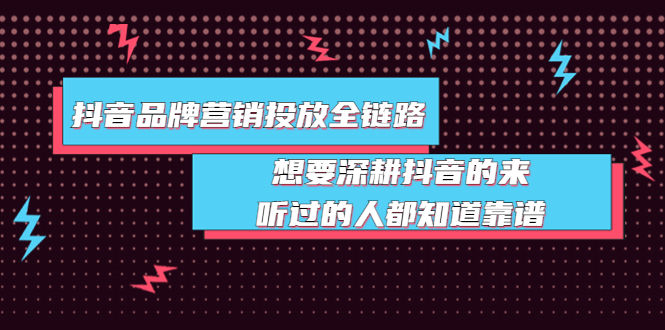 抖音品牌营销投放全链路：想要深耕抖音的来，听过的人都知道靠谱-微众资源