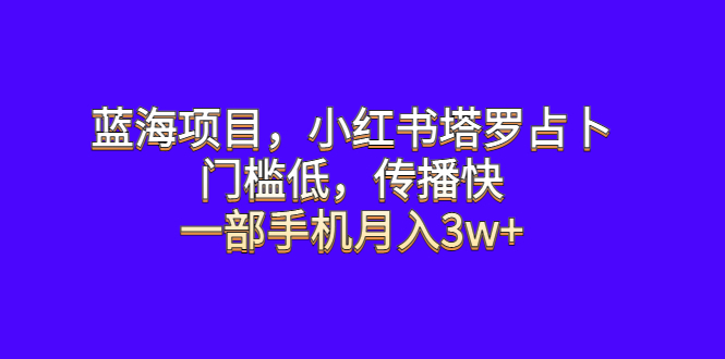 蓝海项目，小红书塔罗占卜，门槛低，传播快，一部手机月入3w+-微众资源