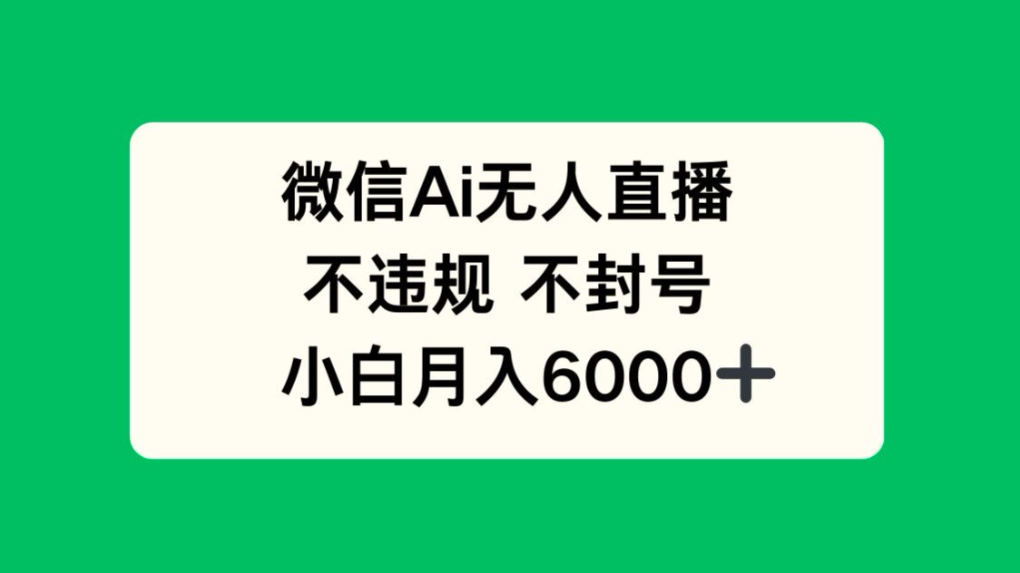 微信AI无人直播，不违规 不封号 ，小白月入6000+-微众资源