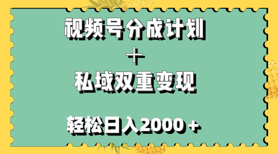 视频号分成计划＋私域双重变现，轻松日入1000＋，无任何门槛，小白轻松上手-微众资源