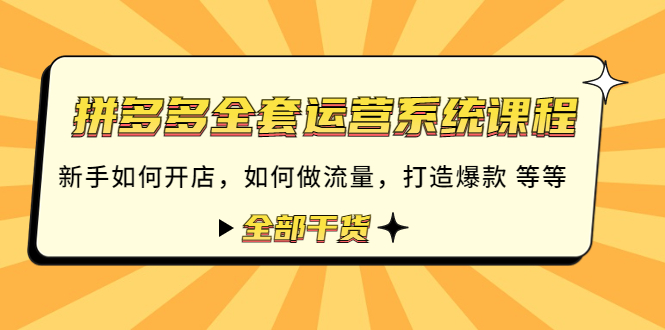 拼多多全套运营系统课程：新手如何开店 如何做流量 打造爆款 等等 全部干货-微众资源