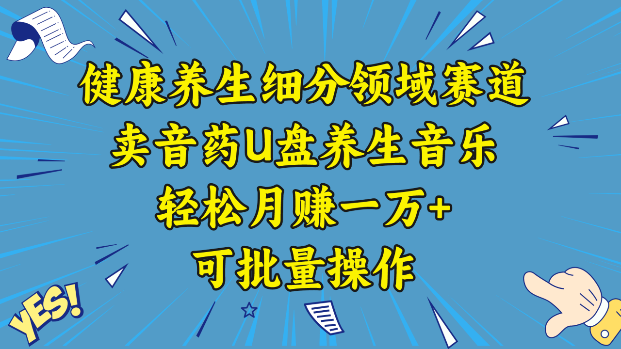 健康养生细分领域赛道，卖音药U盘养生音乐，轻松月赚一万+，可批量操作-微众资源