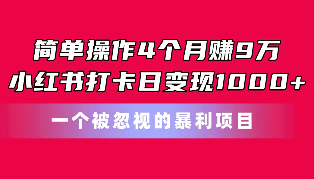简单操作4个月赚9万！小红书打卡日变现1000+！一个被忽视的暴力项目-微众资源