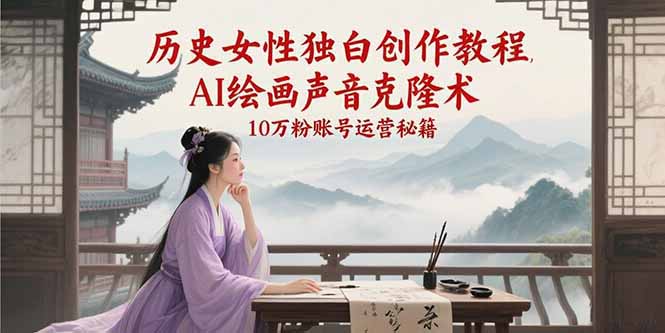 历史女性独白创作教程，AI绘画声音克隆术，10万粉账号运营秘籍-微众资源