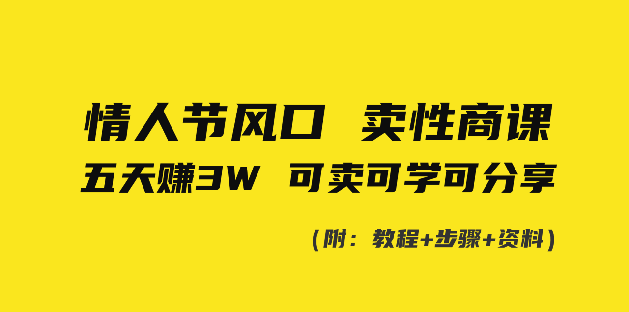 情人节风口！卖性商课，小白五天赚3W，可卖可学可分享！-微众资源