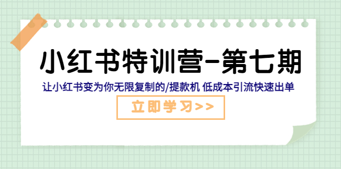 小红书特训营-第七期 让小红书变为你无限复制的/提款机 低成本引流快速出单-微众资源
