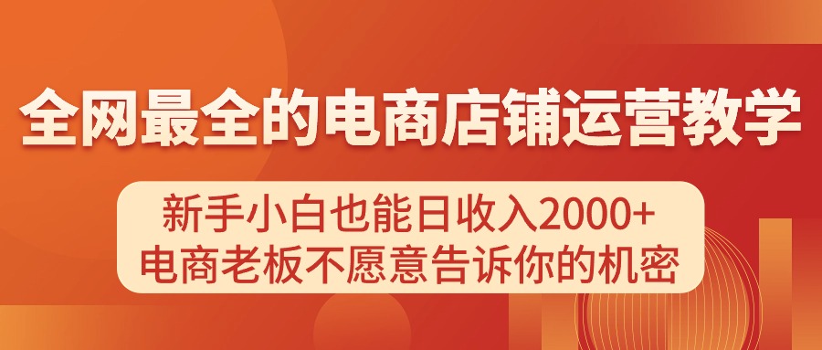 电商店铺运营教学，新手小白也能日收入2000+，电商老板不愿意告诉你的机密-微众资源