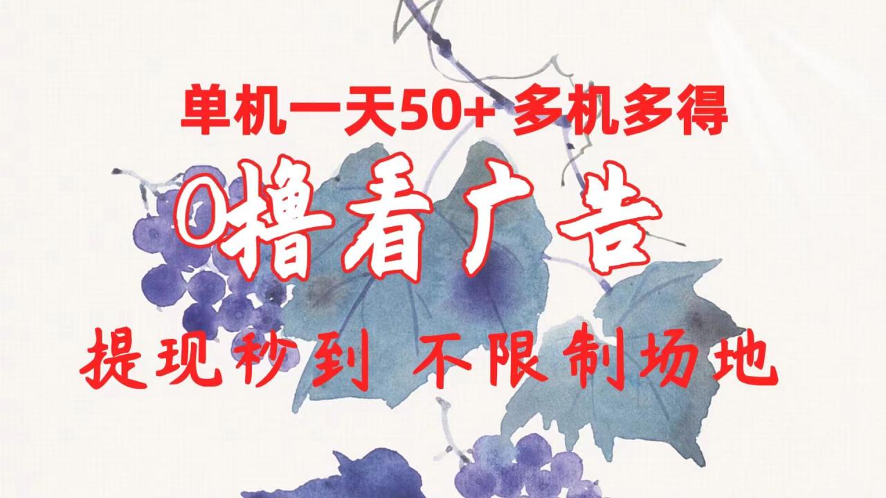 0撸看广告 单机一天50+多机多得 提现秒到 不限制场地操作-微众资源