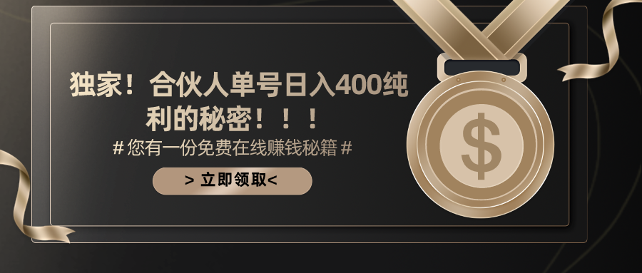 合伙人广告撸金最新玩法，每天单号400纯利-微众资源