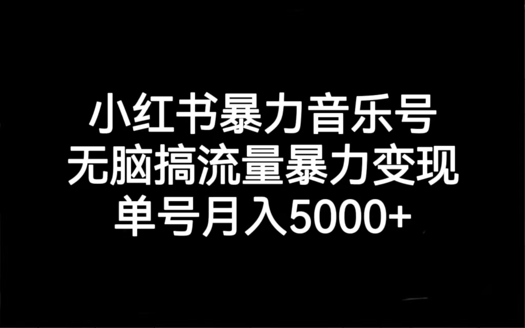 小红书暴力音乐号，无脑搞流量暴力变现，单号月入5000+-微众资源