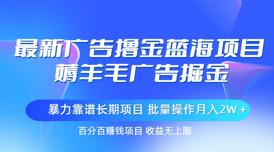 最新广告撸金蓝海项目，薅羊毛广告掘金 长期项目 批量操作月入2W＋-微众资源