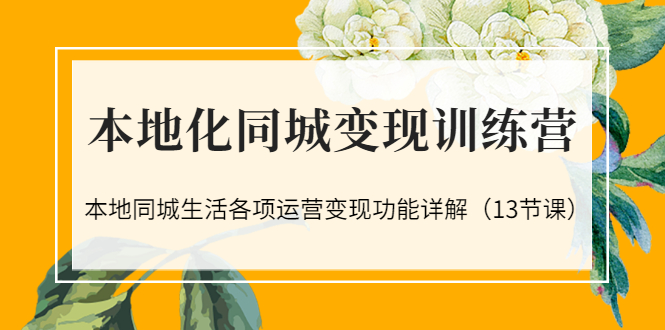 本地化同城变现训练营：本地同城生活各项运营变现功能详解（13节课）-微众资源