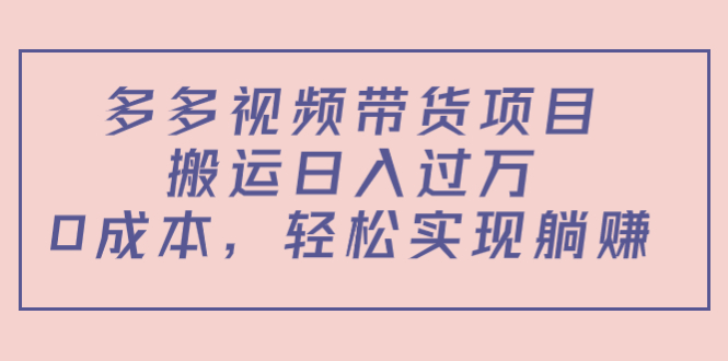 多多视频带货项目，搬运日入过万，0成本，轻松实现躺赚（教程+软件）-微众资源