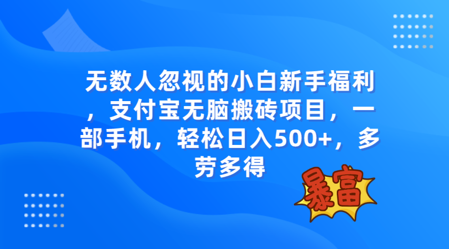 无数人忽视的项目，支付宝无脑搬砖项目，一部手机即可操作，轻松日入500+-微众资源