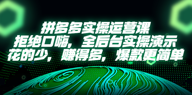 拼多多实操运营课：拒绝口嗨，全后台实操演示，花的少，赚得多，爆款更简单-微众资源
