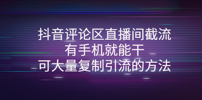 抖音评论区直播间截流，有手机就能干，可大量复制引流的方法-微众资源