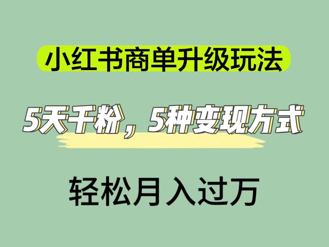 小红书商单升级玩法，5天千粉，5种变现渠道，轻松月入1万+-微众资源