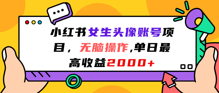 小红书女生头像账号项目，无脑操作“”单日最高收益2000+-微众资源