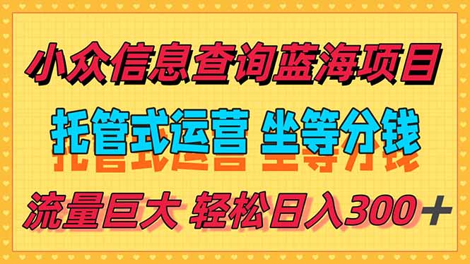 稳定日入300＋，小众信息查询蓝海项目，全程懒人式托管，解放你的时间-微众资源