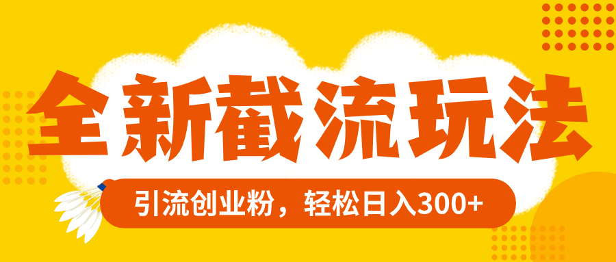 全新截流玩法，精准引流创业粉，轻松日入300+-微众资源