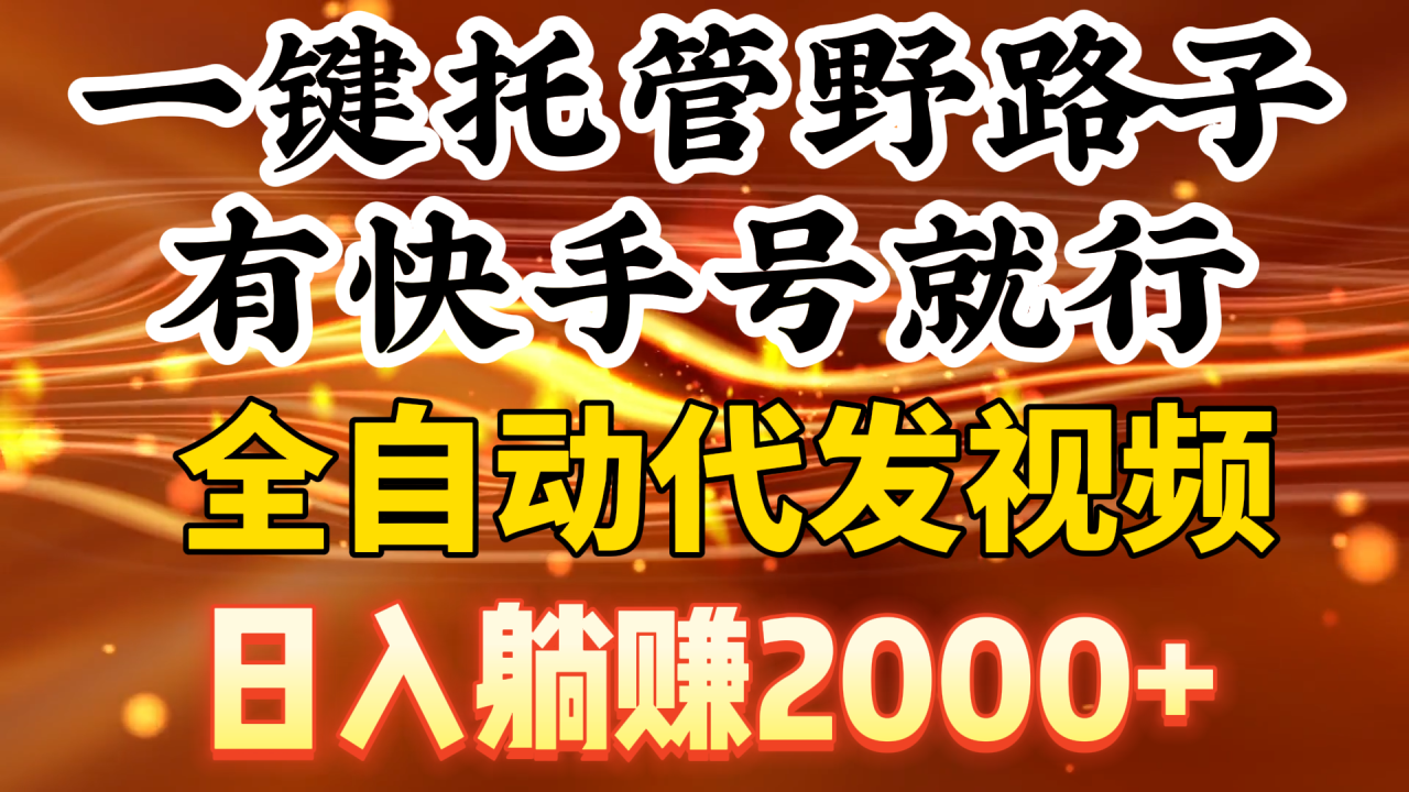 一键托管野路子，有快手号就行，日入躺赚2000+，全自动代发视频-微众资源