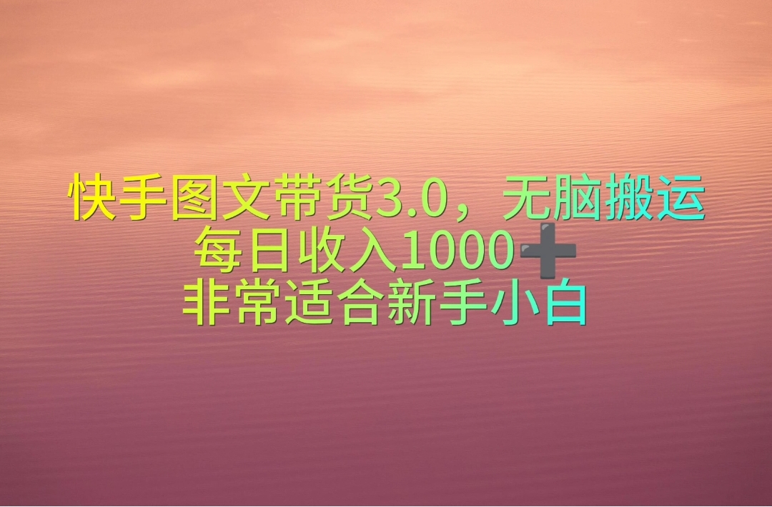 快手图文带货3.0，无脑搬运，每日收入1000＋，非常适合新手小白-微众资源