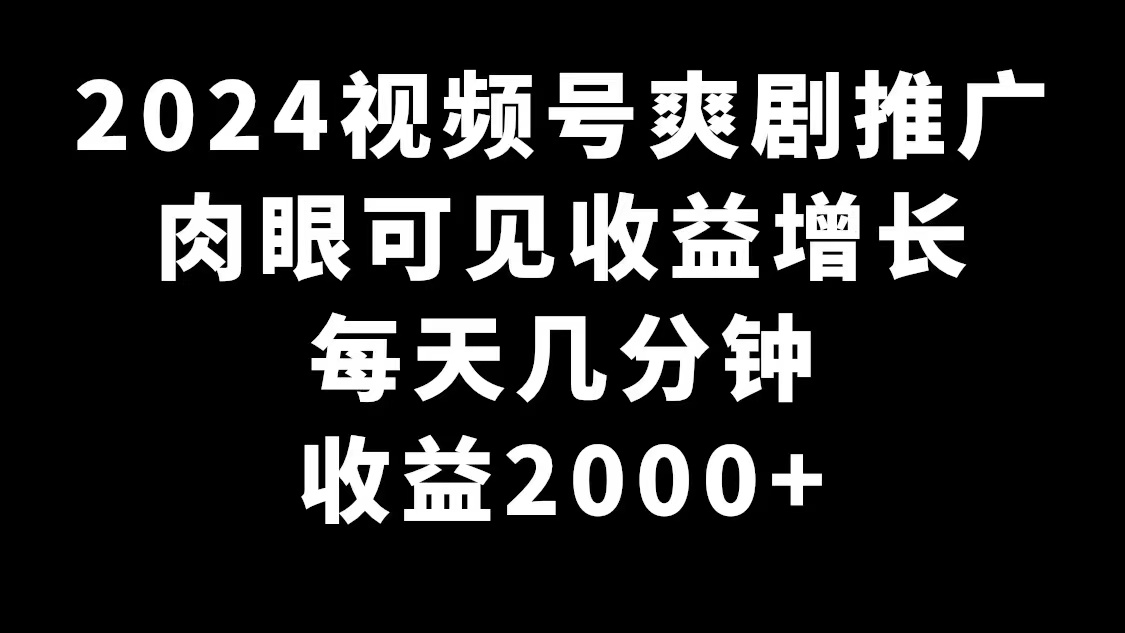 2024视频号爽剧推广，肉眼可见的收益增长，每天几分钟收益2000+-微众资源