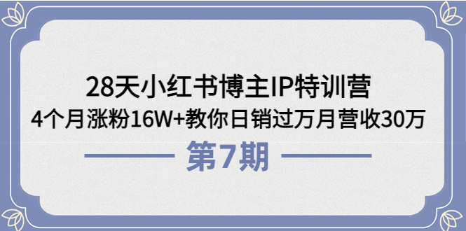 28天小红书博主IP特训营《第6+7期》4个月涨粉16W+教你日销过万月营收30万-微众资源
