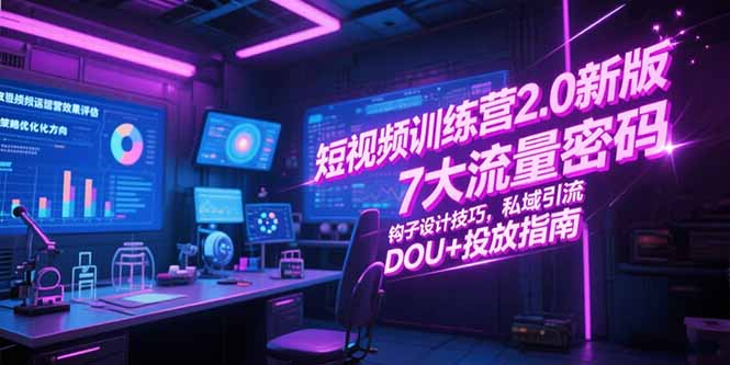短视频训练营2.0新版，7大流量密码/钩子设计技巧/私域引流/DOU+投放指南-微众资源